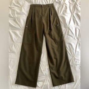 Zara Wide Leg Cargo Pants Green Size XS